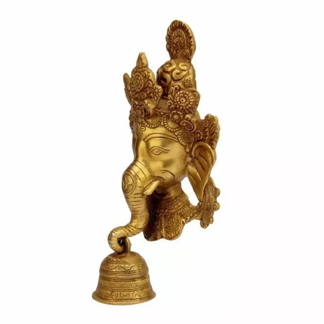 Messing Ganesha Gesicht Wandbehang mit Glocke Auf Trunk Wohndeko Antik Geschenk