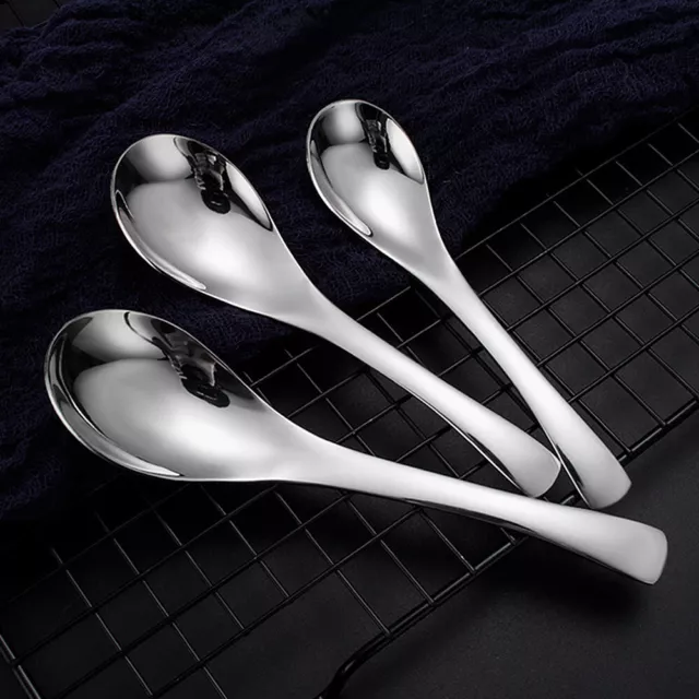 3X Stainless Steel Spoons Short Handle Soup Set Rice Porridge Kitchen Tableware 2