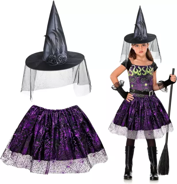 Costumi Halloween Bambini, Costume Strega Bambina Con Cappello Da Strega, Costum