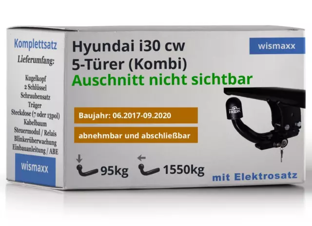 ANHÄNGERKUPPLUNG für Hyundai i30 cw 17-20 abnehmbar HOOK +13pol E-Satz Westfalia