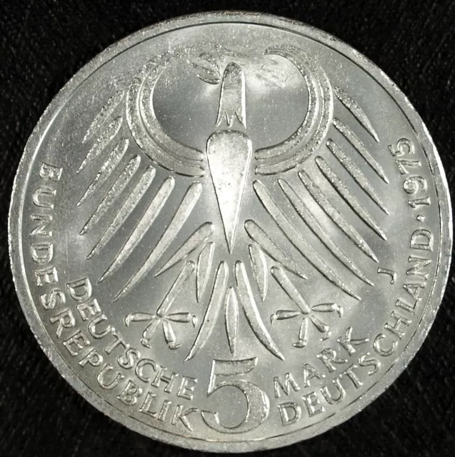 1975 "J" Silver German 5 Deutsche Mark  ☆☆ Friedrich Ebert ☆☆ Great For Sets 502 2