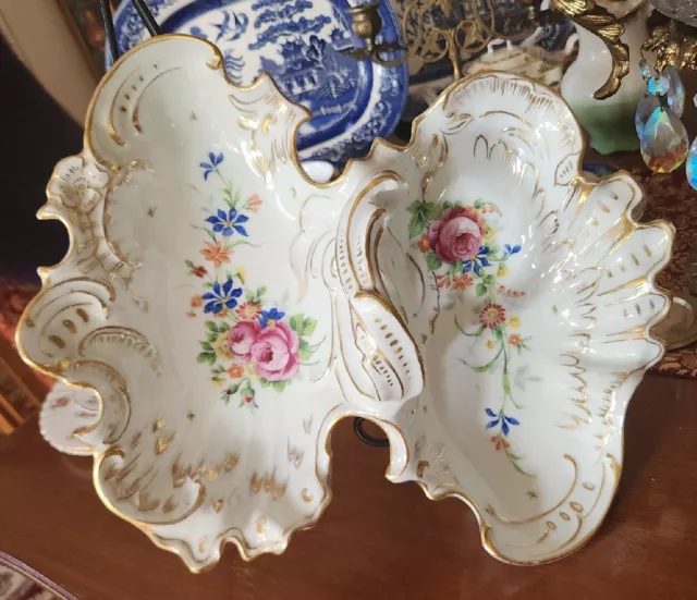 C.T. Altwasser Silesia Large Porcelain Divided Dish Hand Painted Florals 1927...