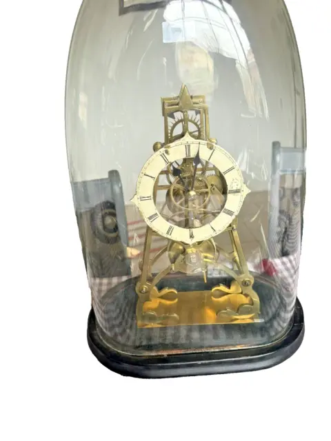 Vintage Fusee Skeleton Clock Under Dome