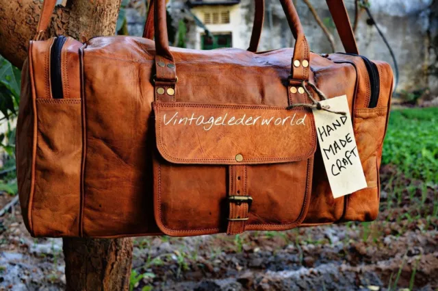 Women's Real Vintage Leather Duffel Hand-Crafted Brown Weekend Gym Travel Bag