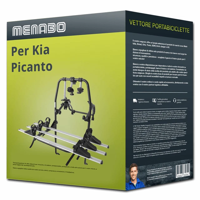 Menabo Polaris 3 portabici portellone per Kia Picanto Tipo BA - 3 bici Nuovo
