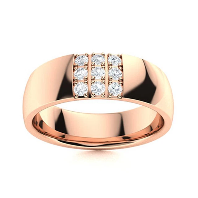 Véritable Diamant Homme Mariage Alliance 14K or Rose Rond Coupe 0.18 Carat 6 MM
