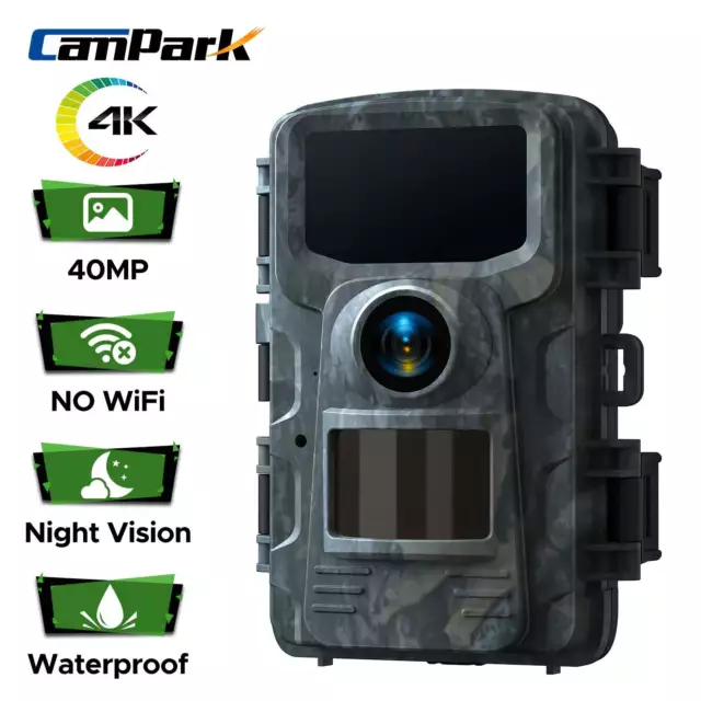 Campark 4K 40MP Wildkamera Jagdkamera No WLAN IR Nachtsicht 0.1S IP66 No Glow