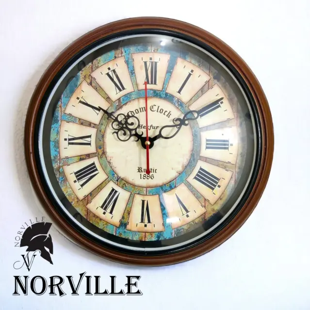 Rustic Wall Clock Wooden Round Vintage Clock Home Living Room Decoration Gift