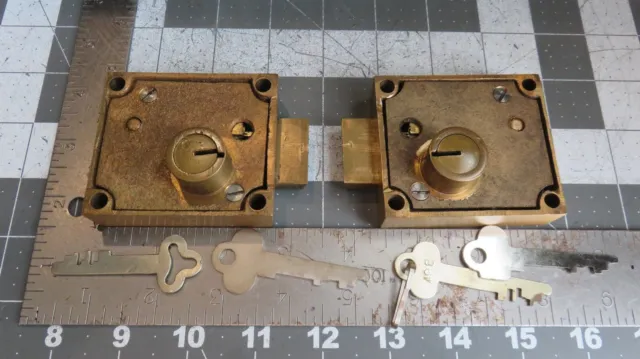 Antique L.L. Bates 1886 Safety Deposit Box Door Locks 2 Op & 2 Guard Key + Parts