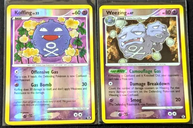 2x Koffing 68/111 & Weezing 87/111 Holo Pokemon Cards Rising Rivals 2009 (A2)