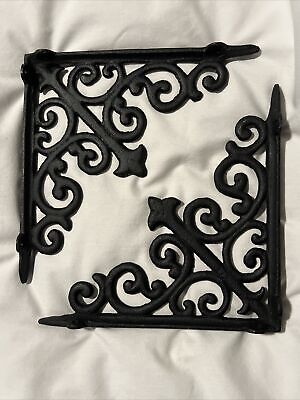 Ornate Black Cast Iron Shelf Brackets Set 2