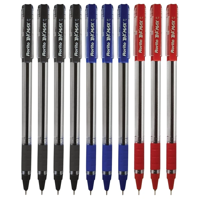 ZOFAX Trio Ballpoint Pens, RED, 1.0mm Medium Point, Pack Of 10, Triangular Comfort Grip, Smooth Writing, Office School Home Value Biros Ball Pens