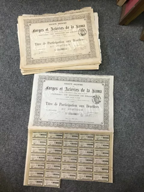 lot de 10 titre de participation aux bénéfices Forges & aciéries de la Kama 1884