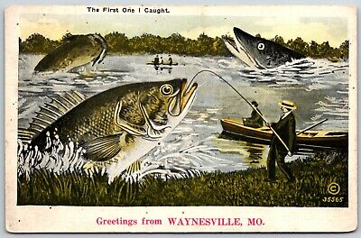 Fishing Exaggeration First One I Caught Greetings from Waynesville MO - Postcard