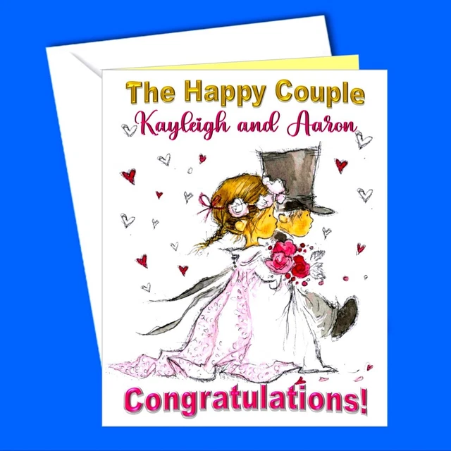PERSONALISED WEDDING CARD Congratulations Married Bride Groom Top Hat ...