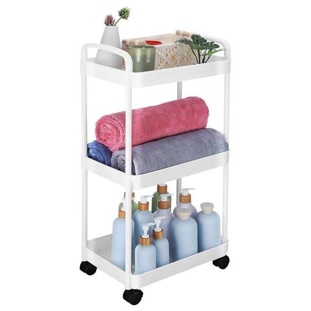 Chariot De Rangement Métal 3 Niveaux – Blanc – Sur Roulettes – Moderne – Neuf