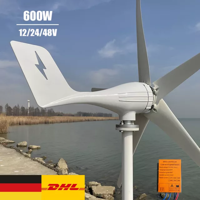 DE 600W 12V 24V 48V Windkraftanlage Wind Turbine Windgenerator & MPPT Laderegler