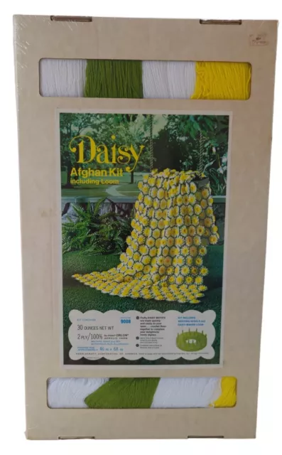 Vintage Daisy Afghan Kit Sealed 46x68 Weaving Needle and Daisy Making Loom USA 3