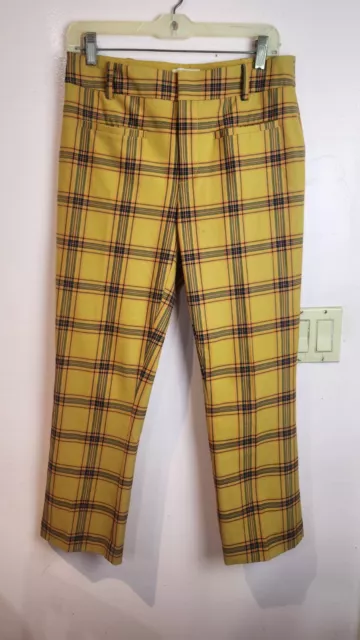 Anthropologie  Pants Esential Trouser Slim Kick Flare Yellow Plaid Cropped  Sz 6 2