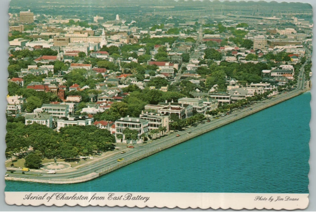 Vintage Postcard Aerial View Of Charleston South Carolina From East Battery
