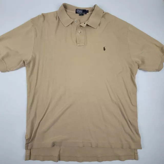 Vintage Polo Ralph Lauren Polo Shirt Mens Large Short Sleeve Beige Black Pony