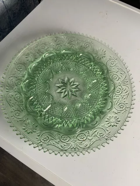 Vintage Indiana Glass Tiara Green Sandwich Deviled Egg 12” Tray Plate Platter