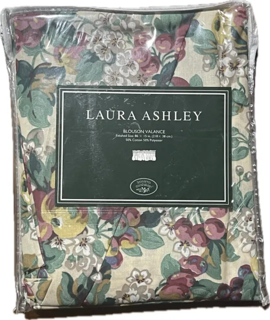 Laura Ashley Blouson Valance 86”x15” flower and berry design NOS Green Burgundy