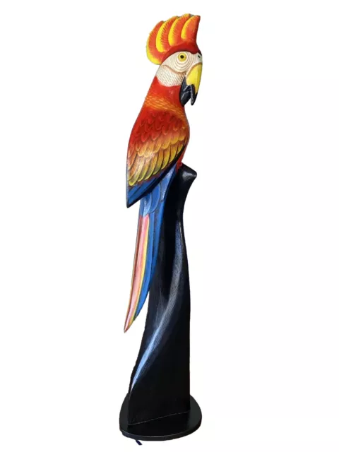 Cockatoo On  Base  Hand Carved Wood Tropical Sculpture Bird Decor Tiki