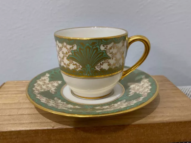 Vtg Lenox Porcelain Marshall Field & Company Chicago Cup & Saucer Green Gold Dec