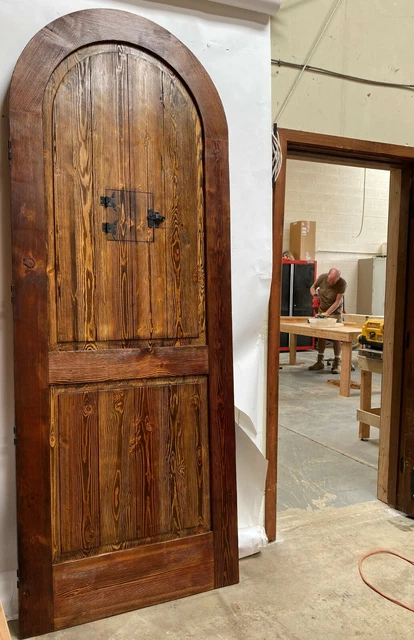Rustic reclaimed lumber arched door solid wood storybook castle winery speakeasy 2