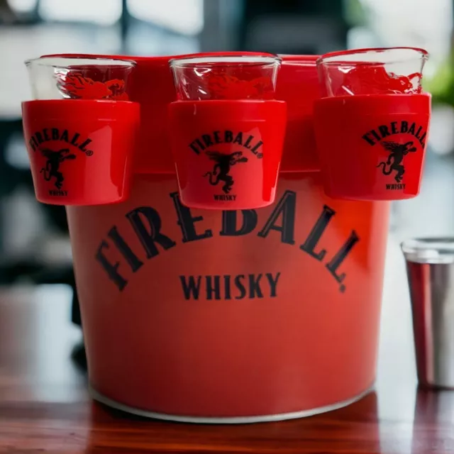 Fireball Metal Bucket with Shot Attachment and Fireball Shot Cups