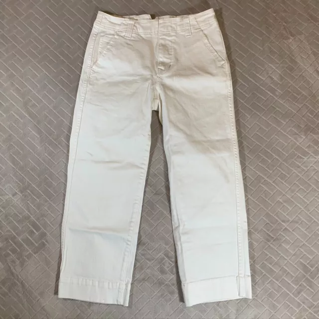 Free People Womens 26 Denim Jeans White Straight Leg Cropped Mid Rise Stretch