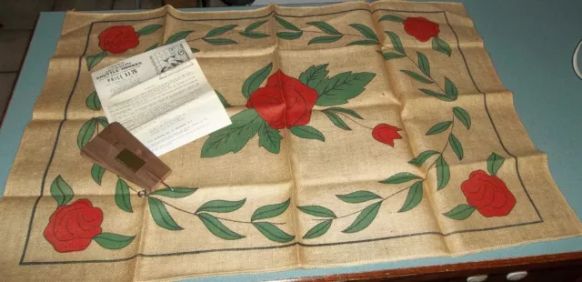 Vintage Jackson Primitive Rug Hooking Shuttle Instructions Roses on Burlap Kit