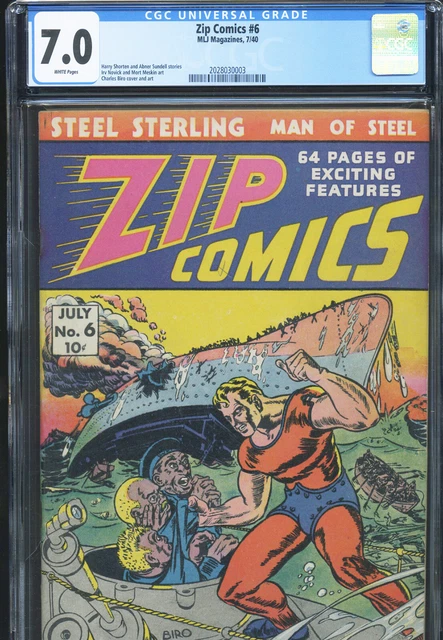 ZIP COMICS #6 - CGC-7.0, OW-W - MLJ - Steel Sterling - WWII cover - Golden Age
