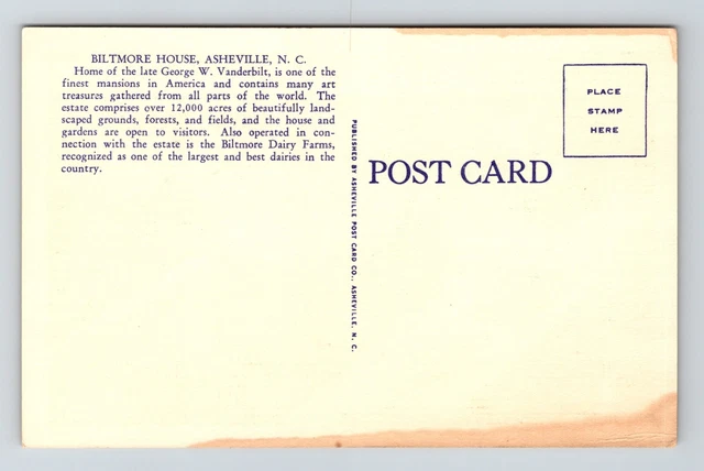 Asheville NC Airplane View of Biltmore House George W Vanderbilt Linen Postcard 2