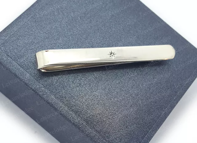 MENS STERLING SILVER DIAMOND TIE SLIDE CLIP English Fine Quality Gift ENGRAVED
