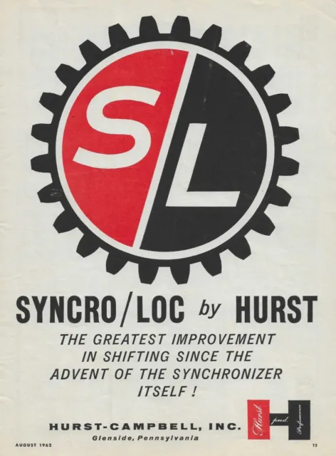 1962 Hurst Shifter Ad Synchro Loc Vintage Magazine Advertisement Synchronizer 62