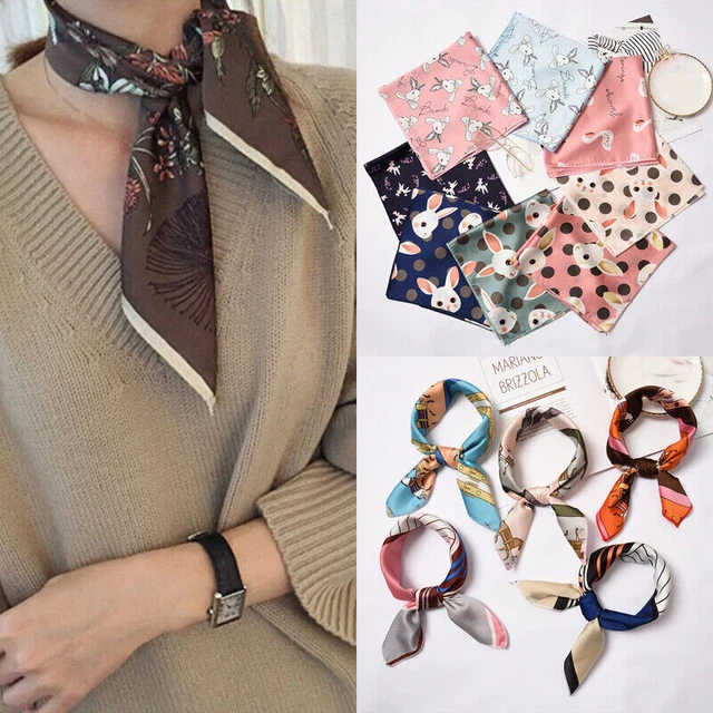 Korea Style Women Elegant Square Silk Satin Scarf Small Vintage Head Neck