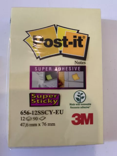 3M POST-IT Post it Notes super Adhésives  47,6 X 76 mm 90 Feuilles lot de 3