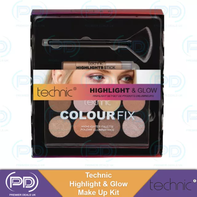 Paleta y cepillos de colores fijos Technic Glow - Juego grande - Idea de regalo