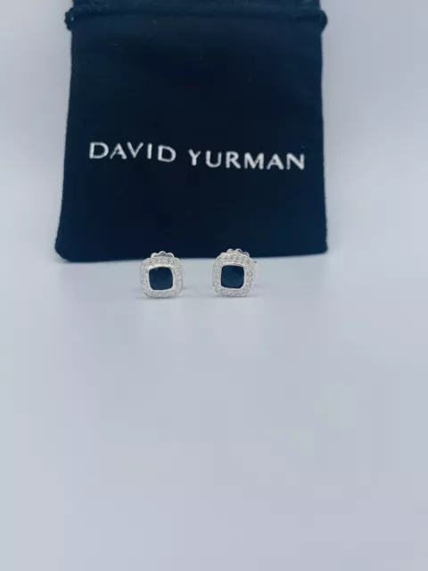 David Yurman Sterling Silver Petite Albion Earrings Black Onyx & Diamonds 5x5mm