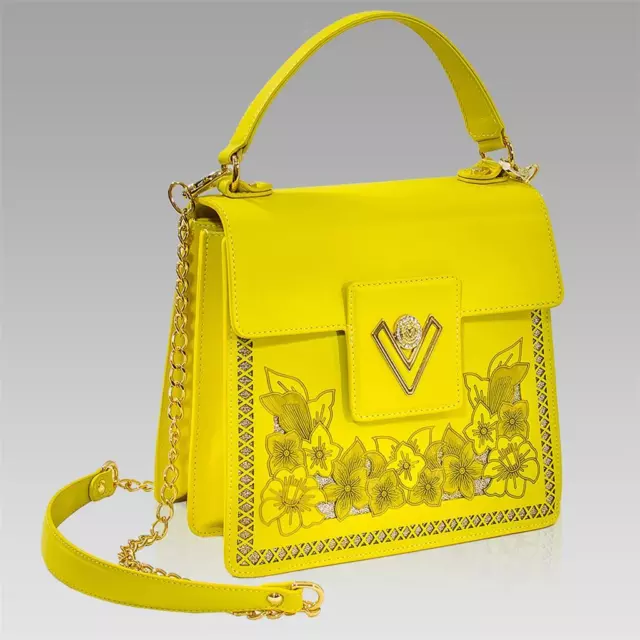 Marino Orlandi Medium Purse Handpainted Roses Onyx Genuine Leather Boxy Bag  with Italian Designer Handbag: Handbags