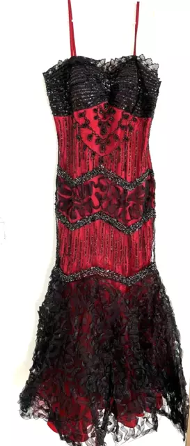 Heavy Red Couture Noir Gothic Beaded Sequin Red / Black Evening Party Dress