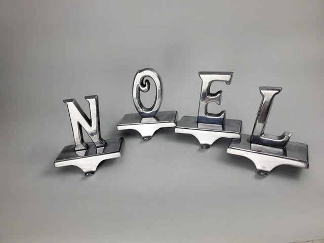 NOEL Silver Tone Christmas Stocking Holders Hangers N O E L