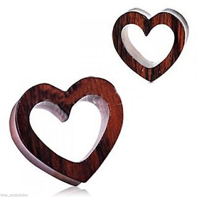 PAIR-Wood Sono Heart Saddle Flare Ear Tunnels 22mm/7/8" Gauge Body Jewelry