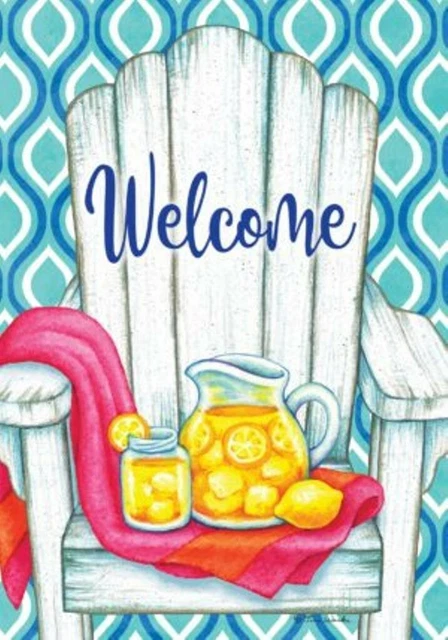 Welcome White Adirondack Lemonade, Garden Flag 12"x18", Custom Decor, 2 Sided