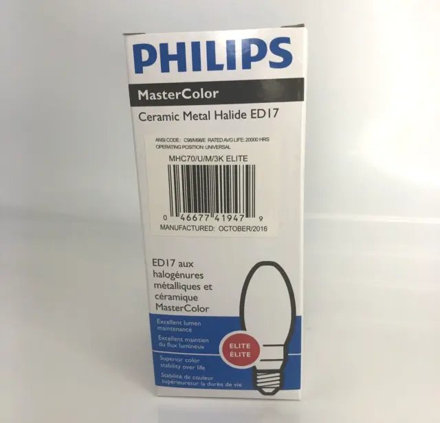 Philips MHC70/U/M/3K ELITE 70-watt Master Color ED17 Metal Halide Light Bulb NEW