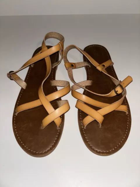 Mossimo Womens Brown Flat Leather Strappy Toe Loop Sandals Size 11