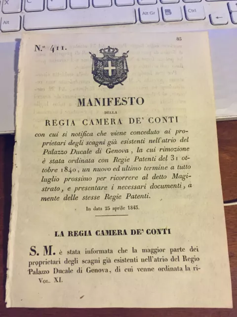 Manifesto Regia Camera Conti Prop Scagni Esistenti Palazzo Ducale Genova Patenti