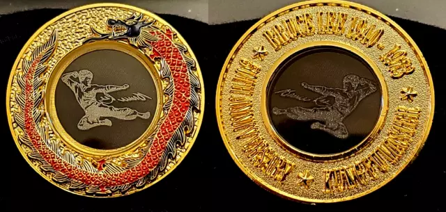 Bruce Lee Glass Coin Signed Kick King Fu 1940 Hologram Karate Hong Kong Film USA